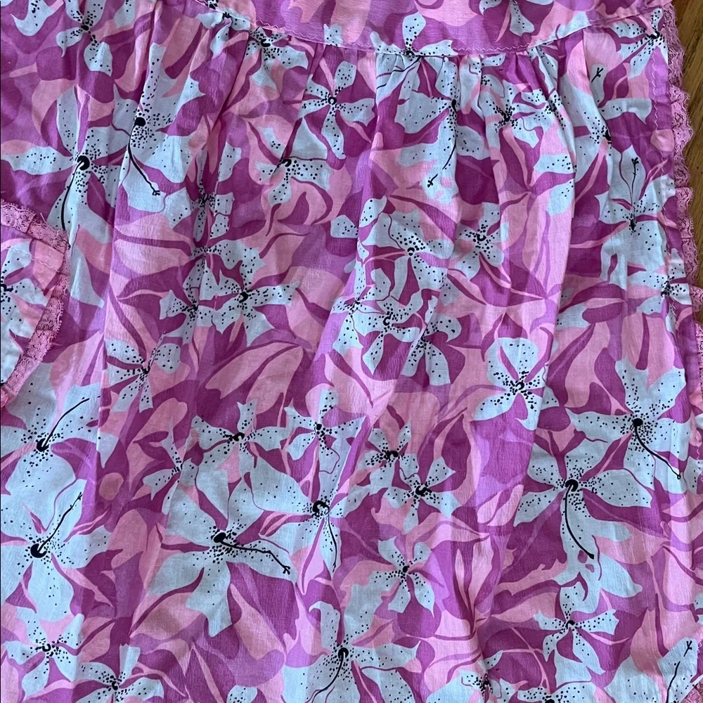 Vtg Abstract Floral Print Waist Tie Handmade Apron Pink Purple White Flowers MCM
